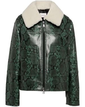 Dorothee Schumacher Lapel Long-Sleeved Leather Jacket - Green