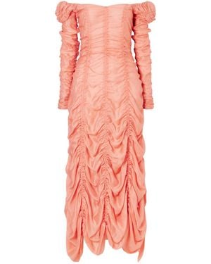 KHAITE Judith Draped Silk-Blend Midi Dress - Pink