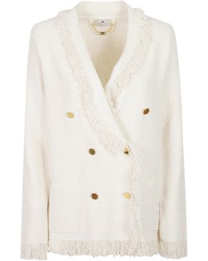Elisabetta Franchi Double-Breasted Fringed Cardigan - White