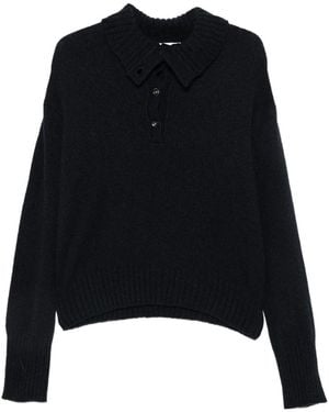 Roberto Collina Collared Henley Cropped Knit Jumper - Black