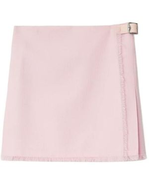 Burberry Buckle-Fastened Frayed-Hem Pleated Kilt - Pink