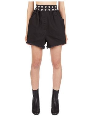 Raf Simons Eyelet Embellished Waist Frayed-Edege Shorts - Black