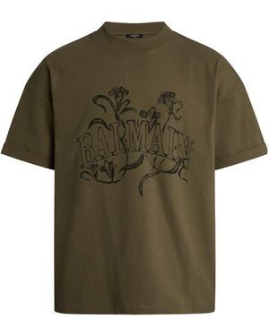 Balmain Printed Bloom T-Shirt - Green