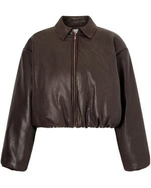 Magda Butrym Dark Grained Leather Cropped Jacket - Brown