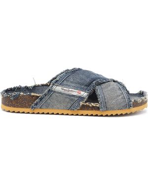 DIESEL D-Woodstock-Crossover Denim Slides - Blue