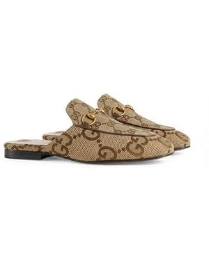Gucci Princetown Gg Horsebit Slip-On Mules - Natural