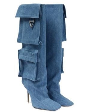 The Attico Sienna Tube Denim Knee-High Boots - Blue