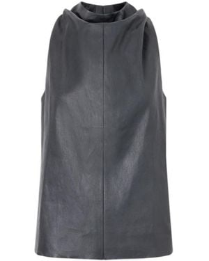 Stouls Draped Leather Halterneck Top - Grey