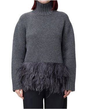 Fabiana Filippi Feather-Trim Turtleneck Jumper - Grey