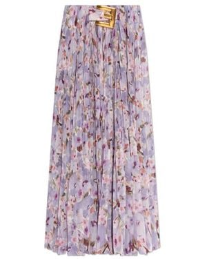 Balmain Pleated Floral Maxi Skirt - Purple