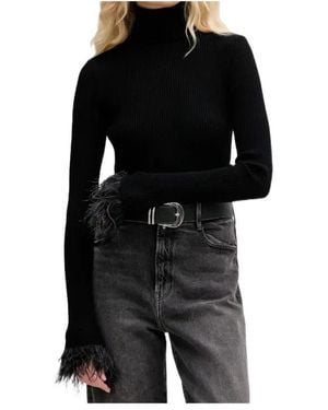 Aniye By Plum Feather-Trim Turtleneck Sweater - Black