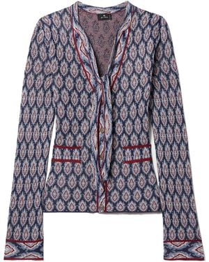 Etro Tie-Neck Jacquard-Knit Cardigan - Purple