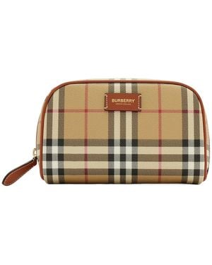 Burberry Checked Logo Patch Zipped Clutch Bag - Metallic