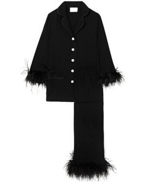 Sleeper Feather-Trimmed Crepe De Chine Pyjama Set - Black
