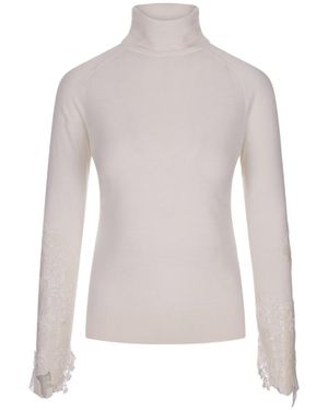 Ermanno Scervino Floral-Lace-Detail Virgin Wool Jumper - Grey