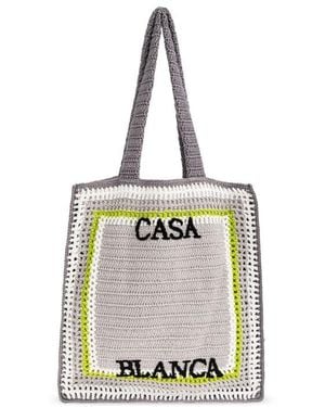 CASABLANCA Logo Embroidered Crochet Shoulder Bag - White