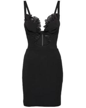 Nensi Dojaka Ruffled Cutout Jersey Minidress - Black