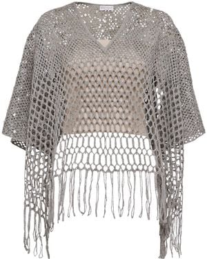 Brunello Cucinelli Monili-Chain Open-Knit Top - Grey