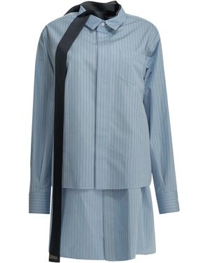 Sacai Striped Scarf-Detail Mini Dress - Blue