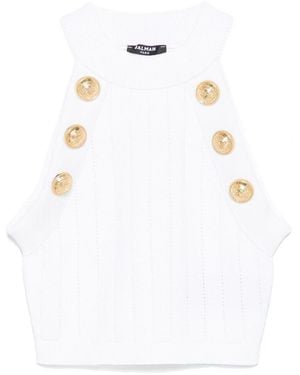 Balmain Halterneck Knit Cropped Top - White