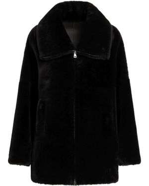 Blancha Zip-Up Faux Fur Coat - Black
