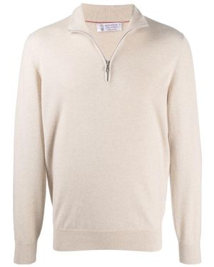 Brunello Cucinelli Funnel-Neck Knitted Polo Shirt - White