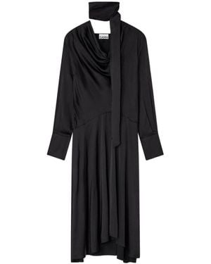 Ganni Midi Dress Scarf Detail Draped Neckline - Black