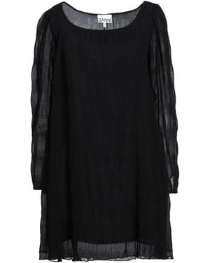 Ganni Long-Sleeve Ruched Dress - Black