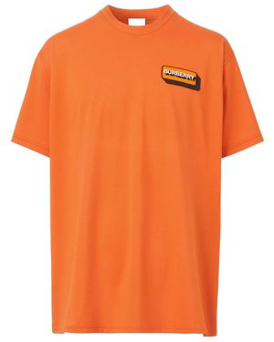 Burberry Logo Appliqué Cotton T-Shirt - Orange