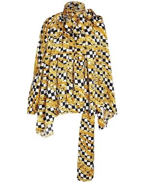 Balenciaga Plaid Satin Bow Top - Yellow
