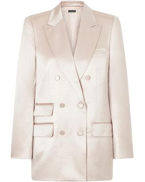 Tom Ford Double-Breasted Polka- Dot Satin Blazer - Natural
