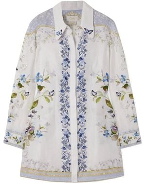 CAMILLA Crystal-Embellished Broderie Anglaise Linen And Silk-Blend Mini Shirt Dress - Grey
