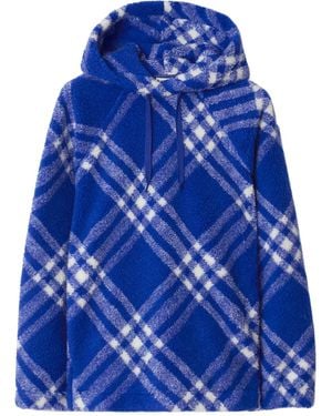 Burberry Checked Faux-Shearling Hoodie - Blue