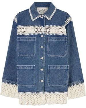 Sea Stasia Crochet-Trimmed Denim Jacket - Blue