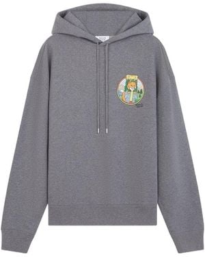 Maison Kitsuné Maison Kitsuné Rambling Fox Printed Drawstring Hoodie - Grey