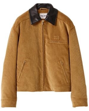 Miu Miu Logo-Detailed Zipped Jacket - Brown