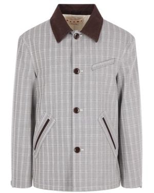 Marni Checked Button-Up Jacket - Gray