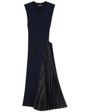 Emporio Armani Long Viscose Dress With Pleated Side Insert And Drawstring - Blue