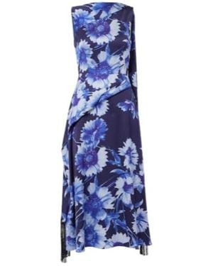 Erdem Draped Floral Cocktail Dress - Blue