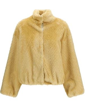 forte_forte Chevron Faux Fur Bomber Jacket - Yellow