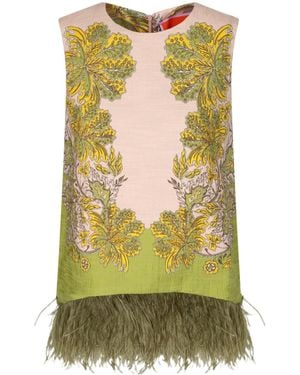 La DoubleJ Feather-Trimmed Top - Green