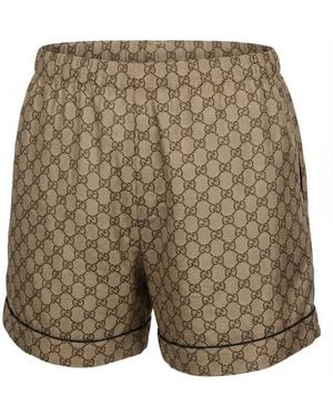 Gucci Gg Supreme Print Silk Shorts - Brown