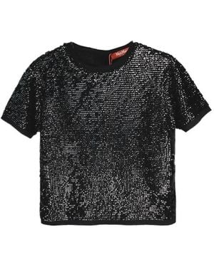 Max Mara Studio Sequin Crewneck Top - Black