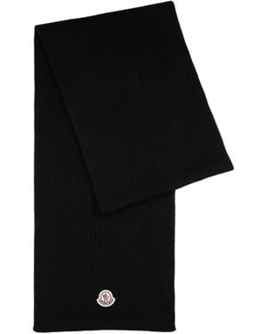 Moncler Logo Ribbed Wool Scarf - Black