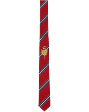 Thom Browne Striped Classic Emblem Tie - White