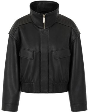 Self-Portrait Faux-Leather Bomber Jacket - Black