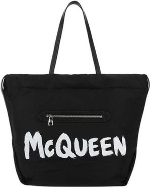 McQueen Logo-Print Tote Bag - Black