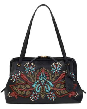 Etro Medium Leather Doc Shoulder Bag With Embroidery - Black