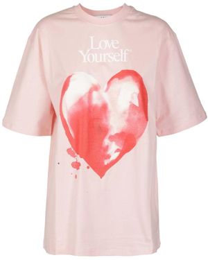 MSGM Heart-Print Cotton T-Shirt - Pink