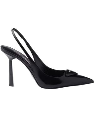 Prada Brushed Leather Slingback Pumps - Black